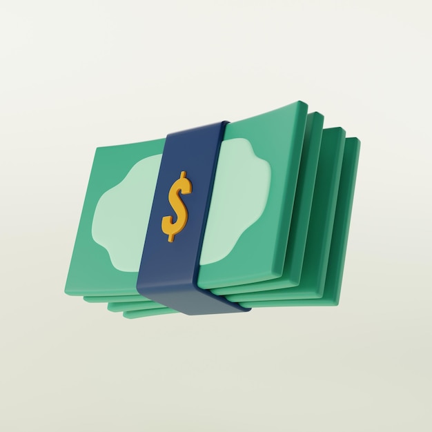 Icône bancaire de la pile d'argent et du paquet de dollars Succès financier Render 3D