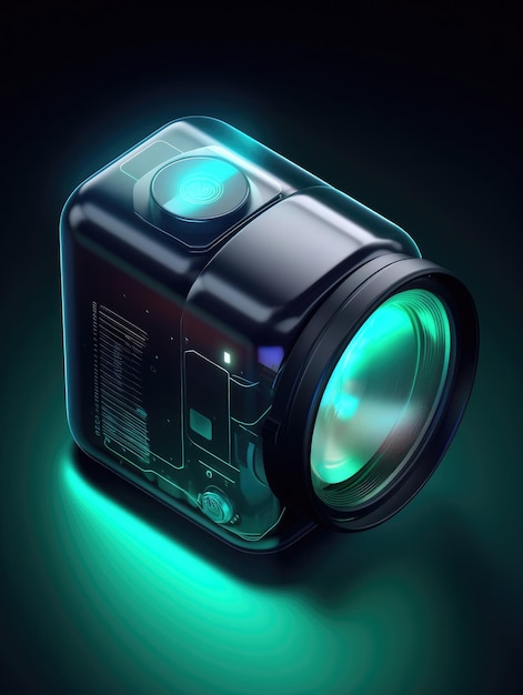Une icône de batterie d'appareil photo avec vue isométrique en verre translucide Generative AI