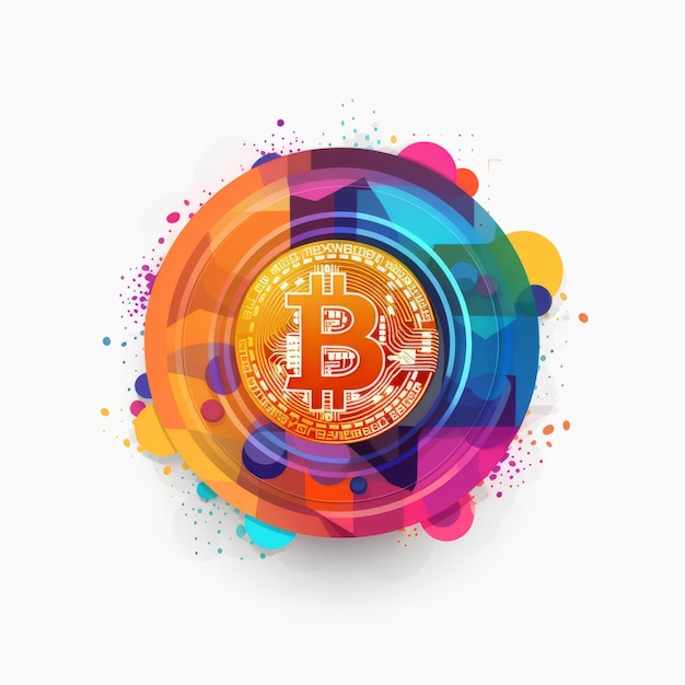 Photo icône bitcoin colorée design fluide unique sur fond blanc