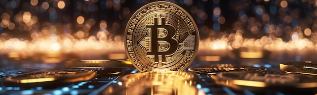 Icône de Bitcoin lumineuse et durable sur une toile sombre