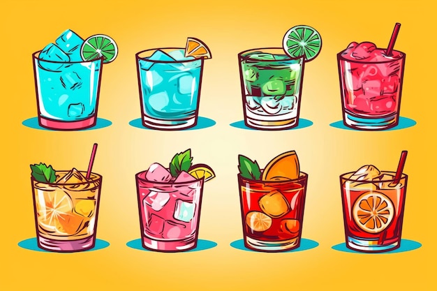 Icône de boissons alcoolisées dans un style design plat tendance Cocktails populaires pour le menu design affiches brochures pour café-bar