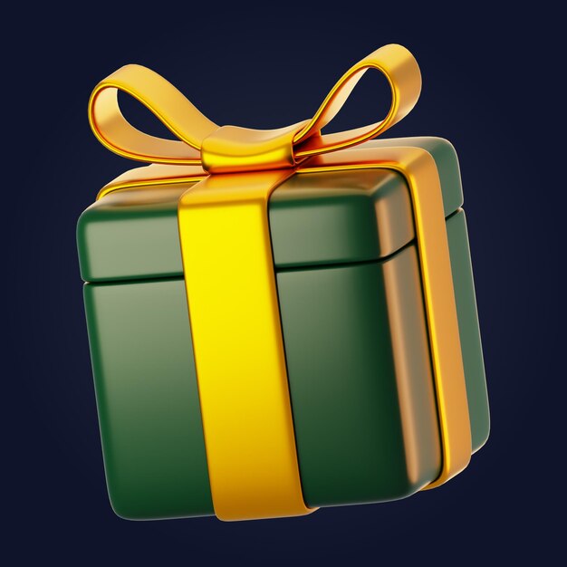 Photo icône d'une boîte à cadeaux avec un ruban doré sur un concept d'icône d'année nouvelle en rendu 3d
