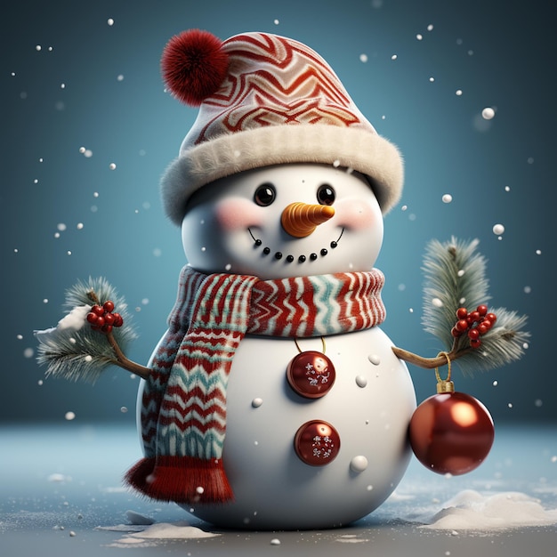Icône de bonhomme de neige portant un chapeau de Noël isolé illustration de rendu 3D
