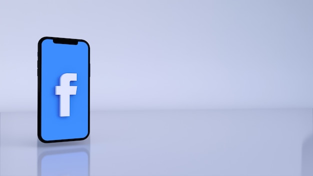 Icône de bouton logo Facebook 3d avec espace de copie. Rendu 3D