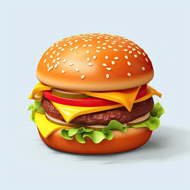 Icône de burger rendue en 3D sur fond blanc