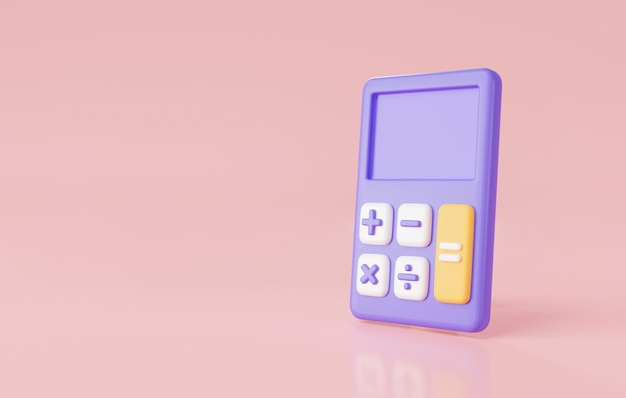 Icône de la calculatrice violette sur fond rose Appareil mathématique calculer la calculatrice pour la comptabilité Épargne finance Outil mathématique budget de comptabilité Concept sur la gestion financière illustration de rendu 3d