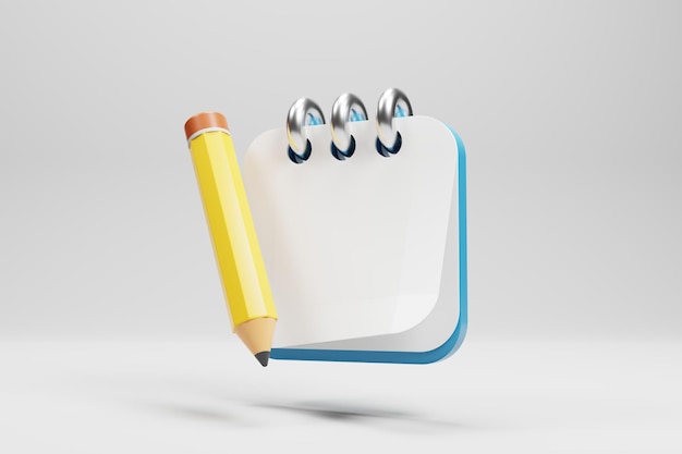 icône de calendrier 3d avec un crayon jaune sur fond blanc