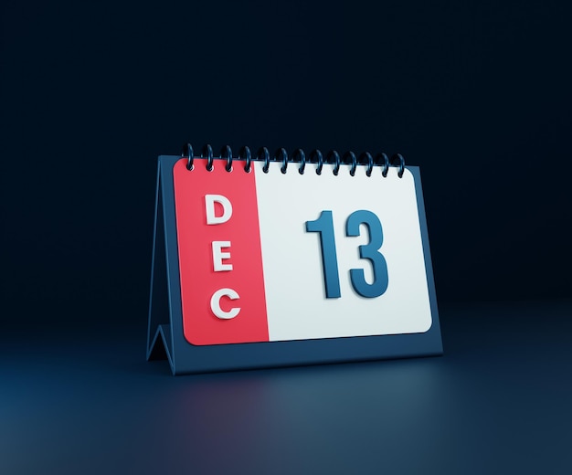 Icône de calendrier de bureau réaliste de décembre Illustration 3D Date 13 décembre