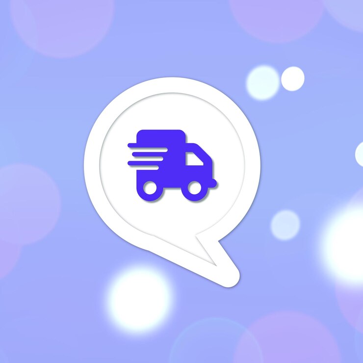 Photo icône de camion de livraison minimaliste à l'intérieur d'une bulle sur fond violet