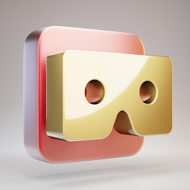 Icône de carton VR. Symbole de carton VR doré sur plaque d'or rouge mat. Icône de médias sociaux en rendu 3D.