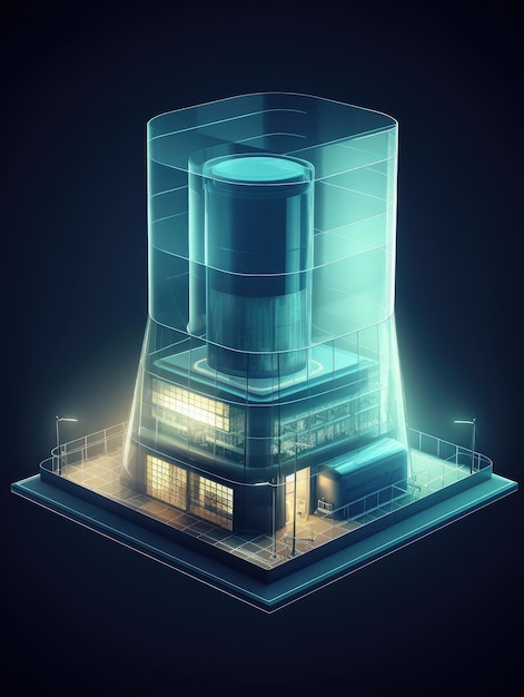 Une icône de centrale nucléaire avec vue isométrique en verre translucide