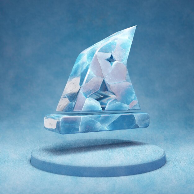 Icône de chapeau de magicien. Symbole de chapeau de magicien de glace bleu craquelé sur le podium de neige bleue. Icône de médias sociaux pour site Web, présentation, élément de modèle de conception. rendu 3D.