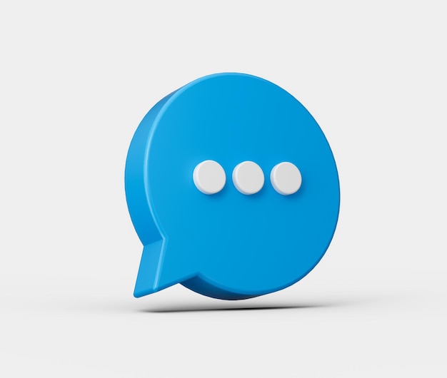 Icône de chat bleue avec trois points blancs symbolisant la messagerie et la communication illustration 3D
