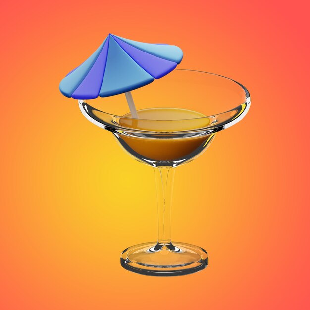 Icône de cocktail de fête premium rendu 3d sur fond isolé