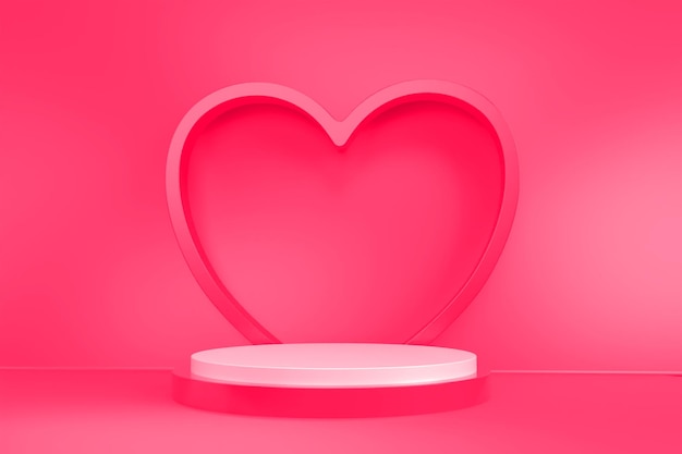 Icône de coeur de couleur rose Podium de rendu 3D