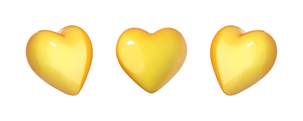 Icône de coeur dans le style cartoon 3d isolé sur fond blanc Vector illustration volumétrique en plastique coeur jaune