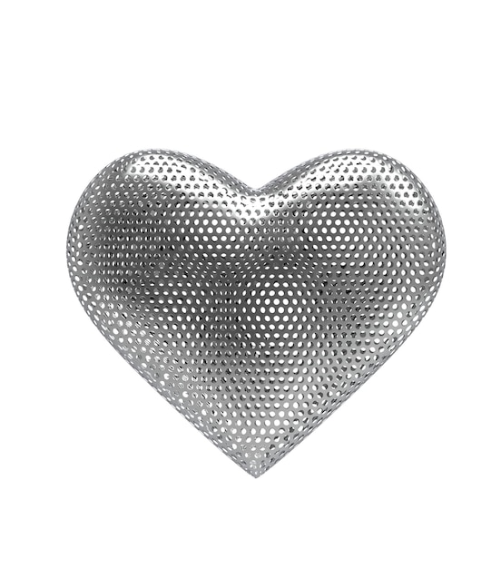 Icône de coeur en métal isolé sur fond blanc Illustration 3D