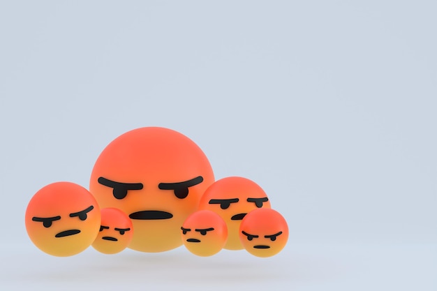 Icône en colère facebook réactions emoji 3d rendersymbole de ballon de médias sociaux sur fond gris