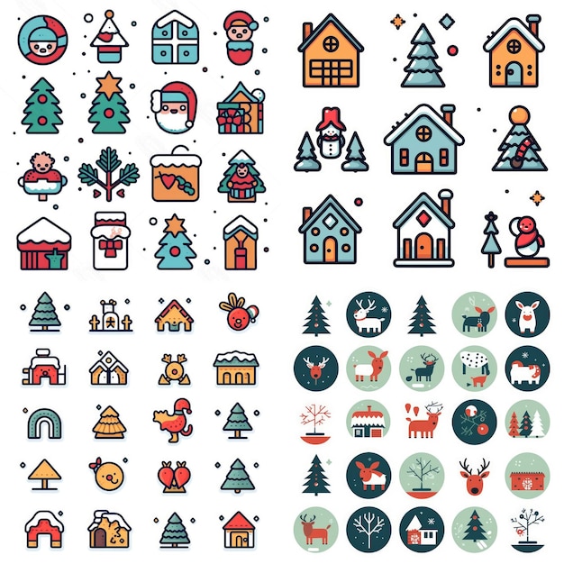 Icône de collection de Noël Éléments de nouvel an symboles jeu d'icônes fond blanc Créé avec la technologie Generative Ai