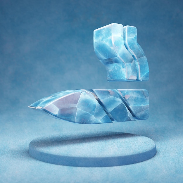 Icône commune. Symbole de joint de glace bleu fissuré sur le podium de neige bleue. Icône de médias sociaux pour site Web, présentation, élément de modèle de conception. rendu 3D.