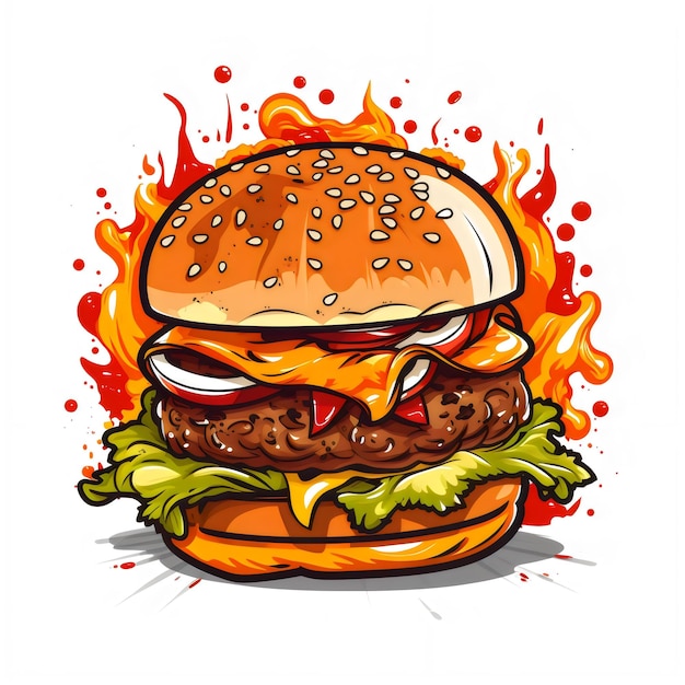 Icône et conception du logo et de l'affiche de Burger détaillée en style vectoriel créée avec l'intelligence artificielle générative