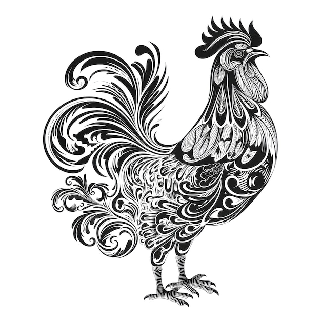 Icône de coq orné Portrait de coq Horoscope chinois isolé Symbole de coq minimal sur fond blanc Illustration générative de l'IA