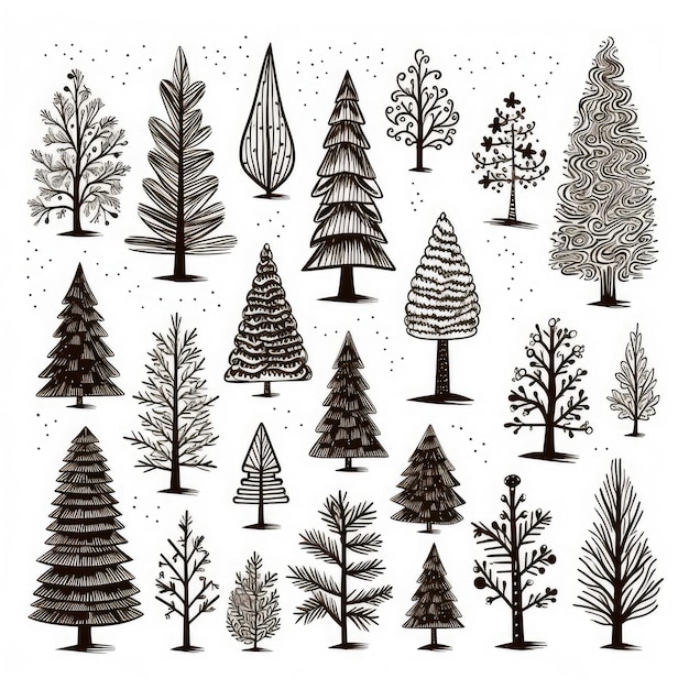 Photo icône dessinée de l'arbre de noël dessinée à la main arbre de noël doodle sketch élément graphique année nouvelle scribble fir