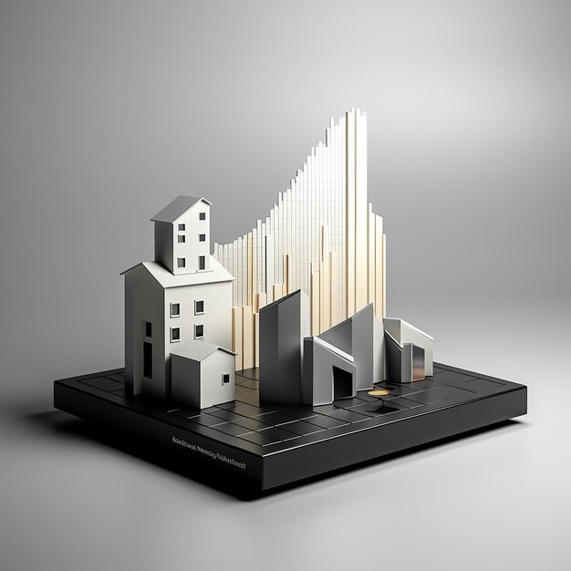 Icône de diagramme à barres 3D avec diagramme à lignes grises et blanches