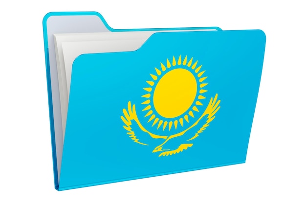 Icône de dossier informatique avec rendu 3D du drapeau kazakh isolé sur fond blanc