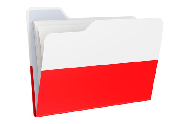 Icône de dossier d'ordinateur avec rendu 3D du drapeau polonais.