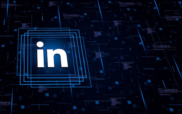 Icône du logo Linkedin sur fond technologique avec des éléments de code