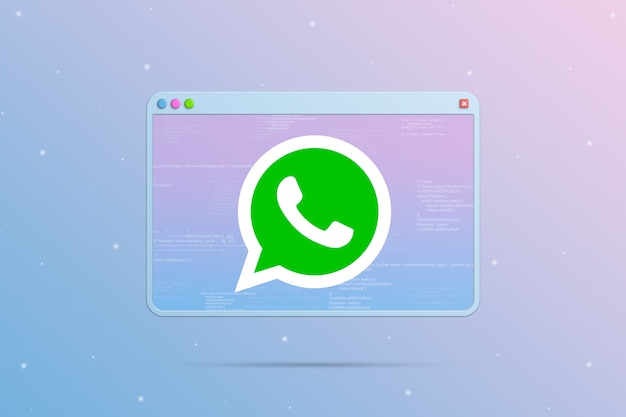 icône du logo whatsapp sur la fenêtre du navigateur avec des éléments du code du programme 3d