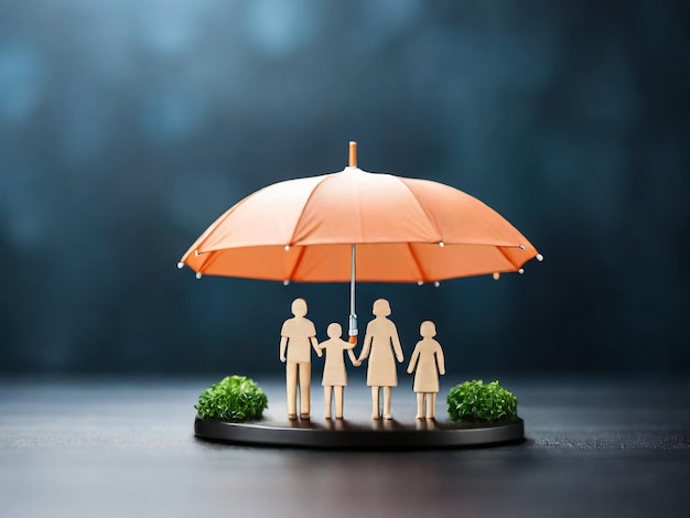 Photo l'icône du parapluie et le modèle de la famille la protection de la sécurité et l'assurance maladie le concept de foyer familial