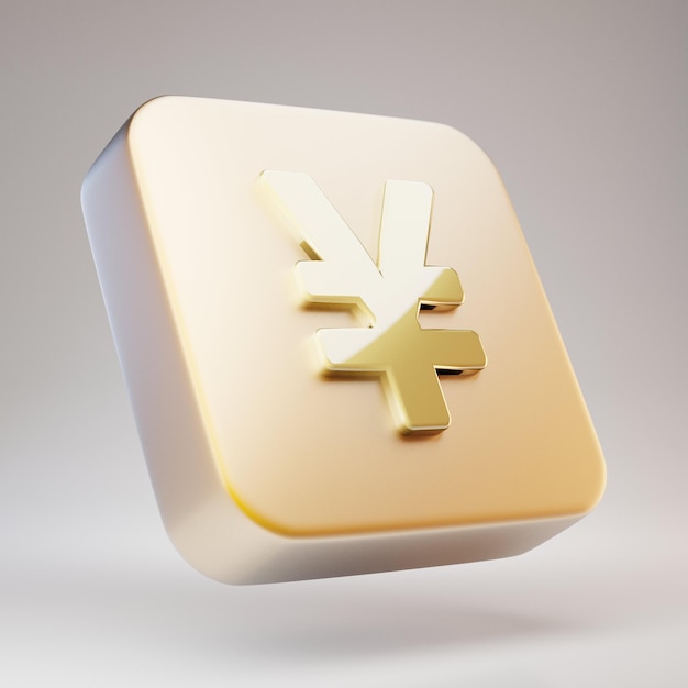 Icône du yen. Symbole du yen doré sur plaque en or mat. Icône de médias sociaux en rendu 3D.