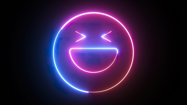 Photo icône emoji heureux néon généré par ordinateur rendu 3d de l'arrière-plan de l'émotion