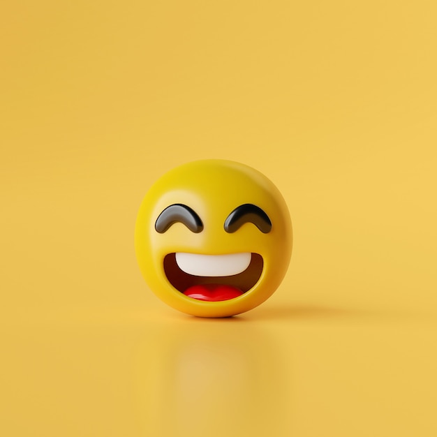 Icône emoji sourire sur fond jaune illustration 3d