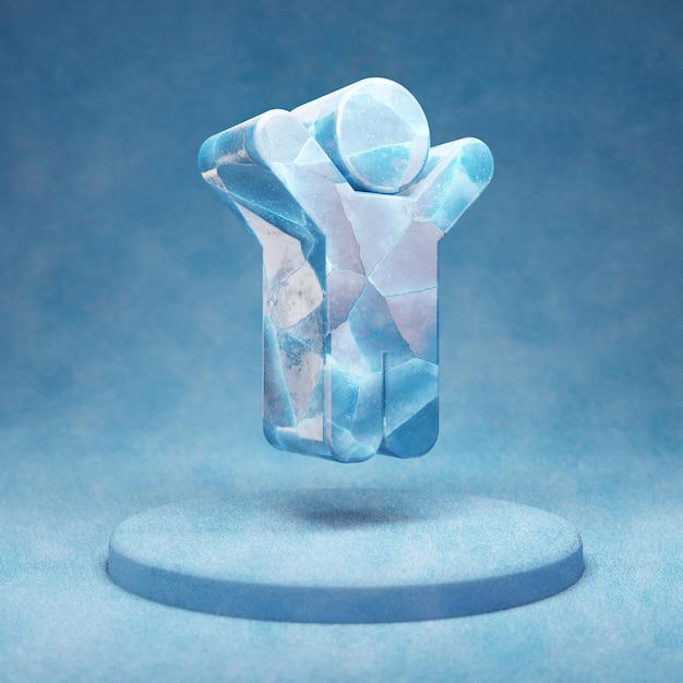 Icône de l'enfant. Symbole d'enfant de glace bleu fissuré sur le podium de neige bleue. Icône de médias sociaux pour site Web, présentation, élément de modèle de conception. rendu 3D.