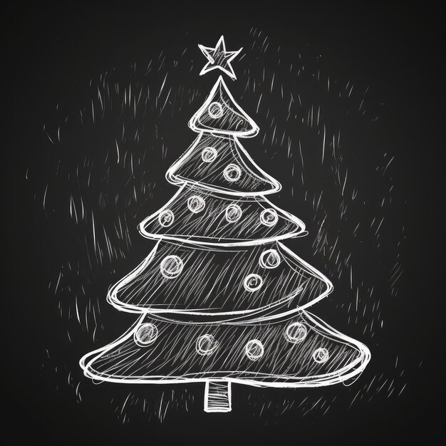 Icône d'esquisse d'arbre de Noël dessinée à la main Arbre de Noël Doodle sur tableau noir Arrière-plan Année nouvelle Gripage Symbole de sapin Signe Silhouette Illustration générative AI
