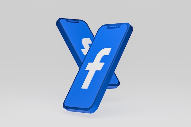 Icône Facebook sur le rendu 3d du smartphone ou du téléphone portable à l'écran