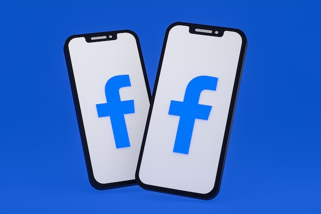 Icône Facebook sur le rendu 3d du smartphone ou du téléphone portable à l'écran