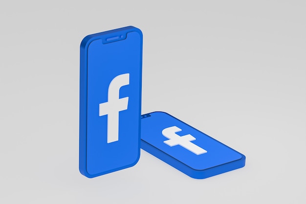 Icône Facebook sur le rendu 3d du smartphone ou du téléphone portable à l'écran