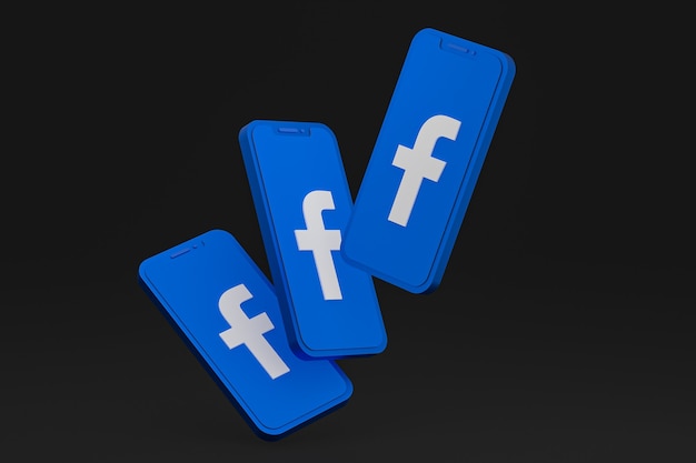 Icône Facebook sur le rendu 3D des téléphones mobiles à l'écran