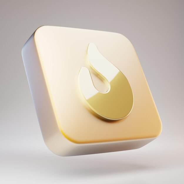 Icône de feu. Symbole de feu doré sur plaque d'or mat. Icône de médias sociaux en rendu 3D.