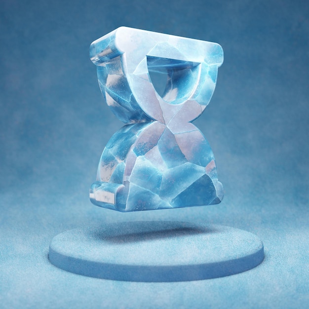 Icône de fin de sablier. Symbole de fin de sablier de glace bleu fissuré sur le podium de neige bleue. Icône de médias sociaux pour site Web, présentation, élément de modèle de conception. rendu 3D.