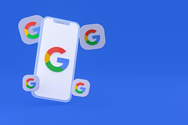 Icône Google sur l'écran du smartphone ou du rendu 3d du téléphone mobile