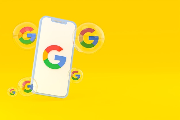 Icône Google sur le rendu 3d du téléphone mobile à l'écran