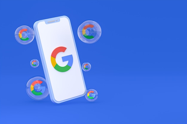 Icône Google sur le rendu 3d du téléphone mobile à l'écran