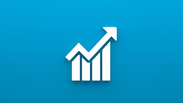 Icône graphique minimaliste jusqu'à stratégie d'entreprise rendu 3d d'une icône plate sur fond bleu