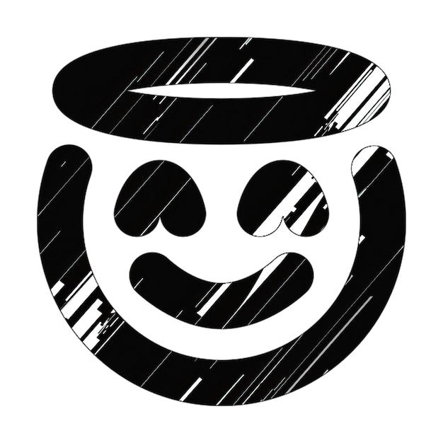 icône de halo de visage souriant texture diagonale noire et blanche