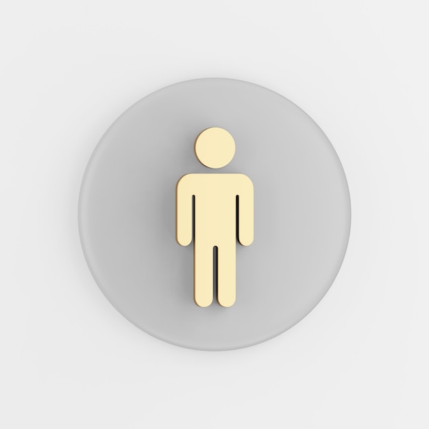 Icône de l'homme d'or de contour plat minimaliste. Rendu 3D bouton clé gris rond, élément d'interface ui ux.